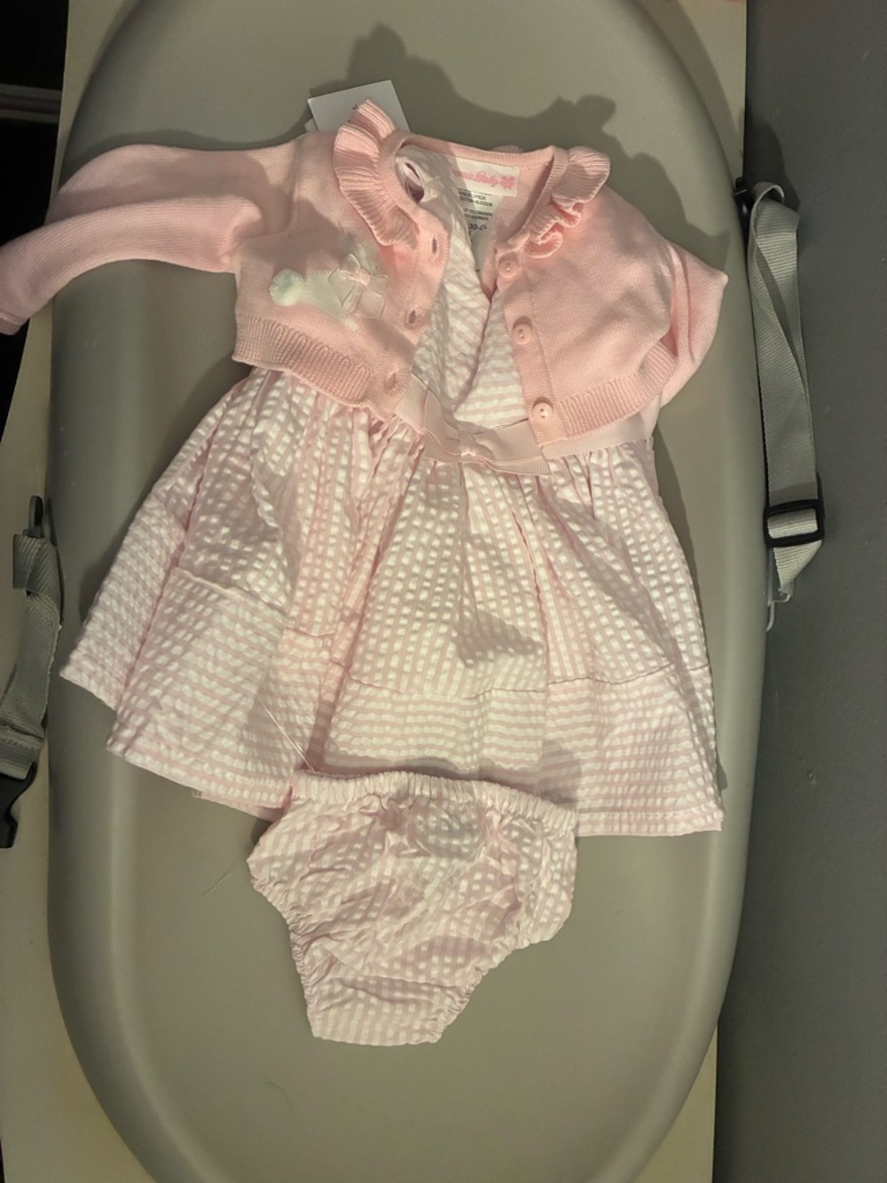 Baby Girls Pink Seersucker Dress & Cardigan Set